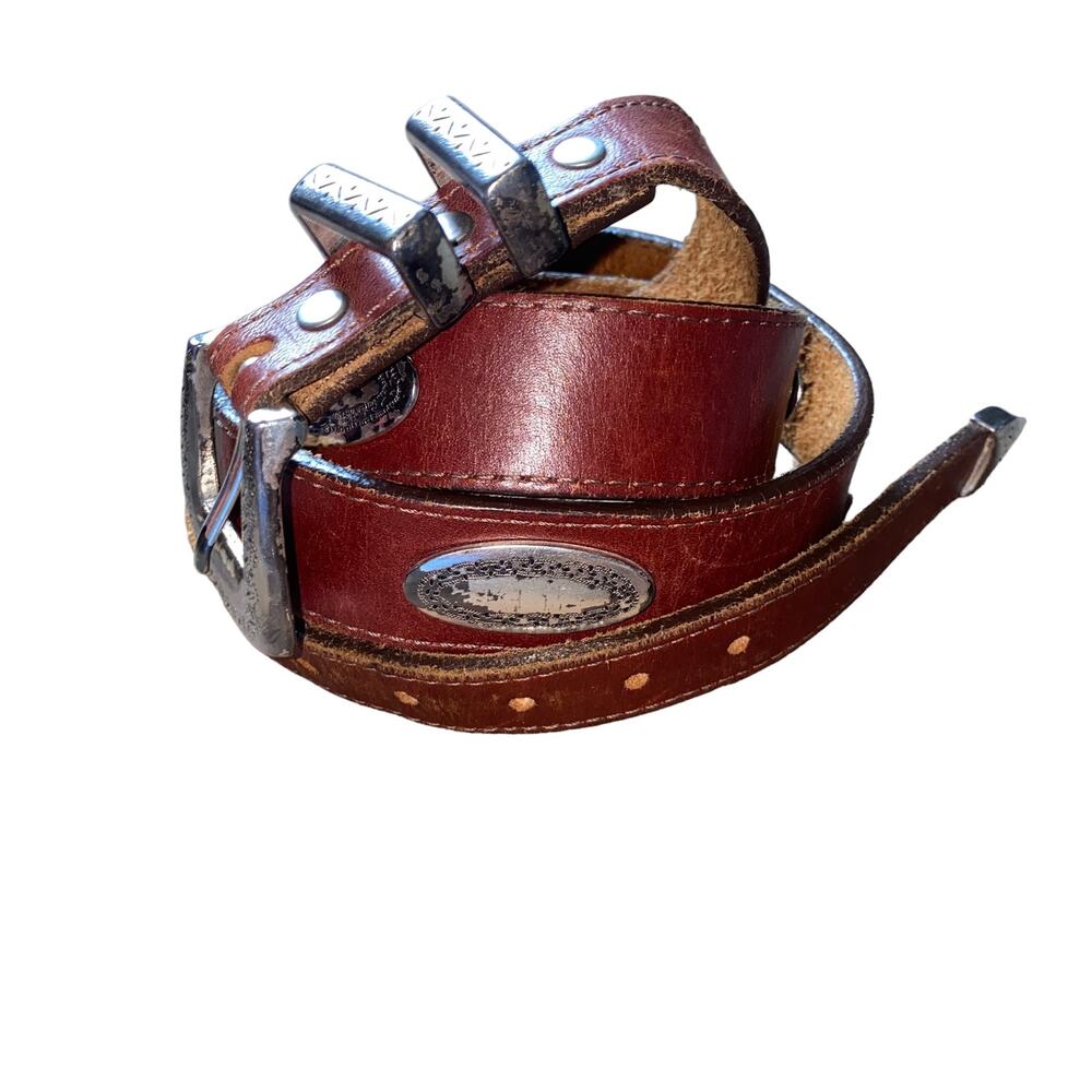 Vintage Genuine Leather Country Concho Western Brown Belt Silver 46" length